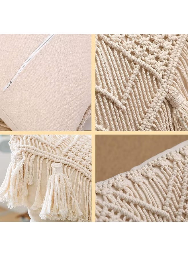 HMK CRAFTS غطاء وسادة مربع مصنوع يدويا من القطن المكرمية بنمط بوهيمي - Image 3